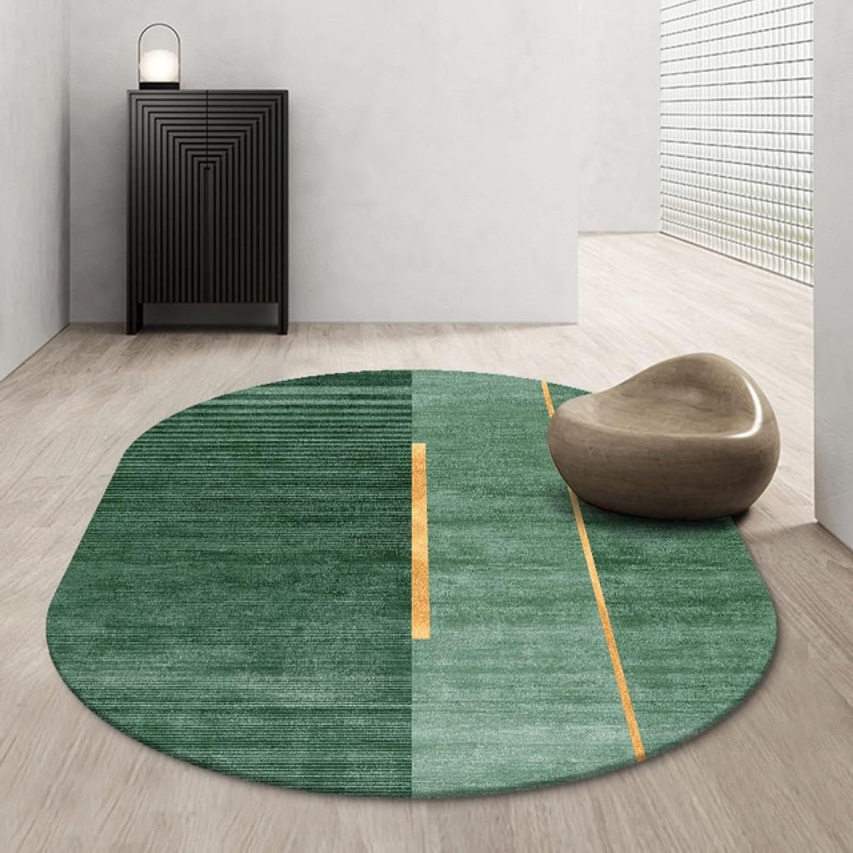 Ovaal vloerkleed Donkergroen gestreept - Modern design - 160 x 180 cm