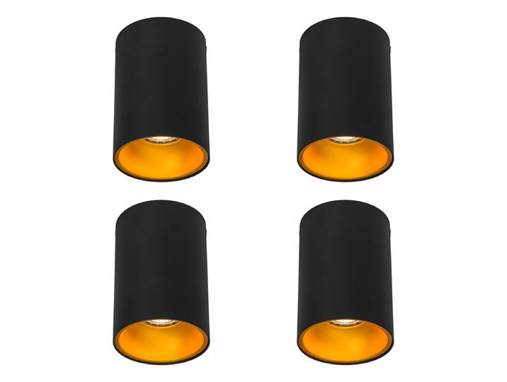 Ensemble de 4 spots modernes noirs avec or GU10 50mm - Deep