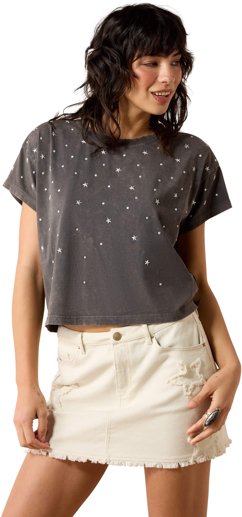 Women's Star Studded T-Shirt in Carbon Copy, Size: XL by Ariat