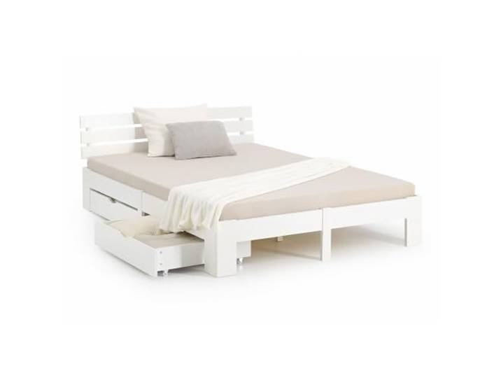 Homestyle4u Holzbett 140x200 mit Schubladen Weiß Doppelbett Massivholz Kiefer 2 ausziehbare Schubkästen auf Rollen ideal für Schlaf-, Gäste- & Jugendzimmer