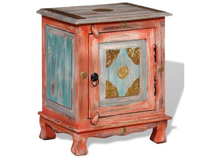 LKJephalotrop Nachttisch Massivholz Mango Beistelltisch 40x30x50cm Orange Handgefertigter Beistellschrank im indischen Vintage-Stil für Schlafzimmer und Wohnzimmer mit Fach und Messingbeschlag.