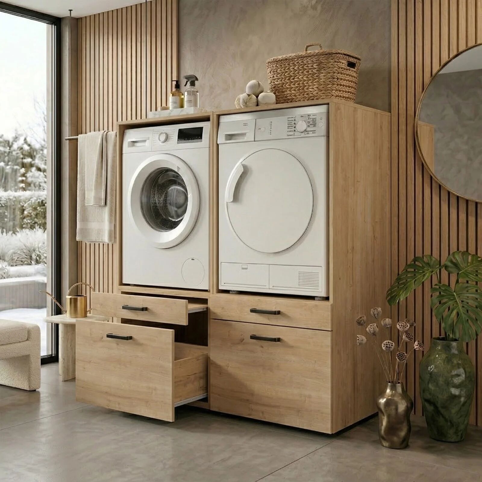 garneroarredamenti Mobile lavatrice e asciugatrice 134x144h cm con cassettoni rovere Water