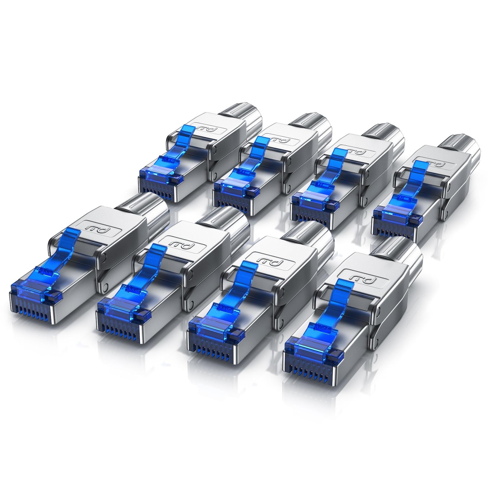 Primewire 8x Netzwerk-Adapter RJ-45 (Ethernet) zu Netzwerkkabel, Netzwerkstecker RJ45 CAT 8 - Gigabit Ethernet LAN Kabel - 40 Gbit/s, silber