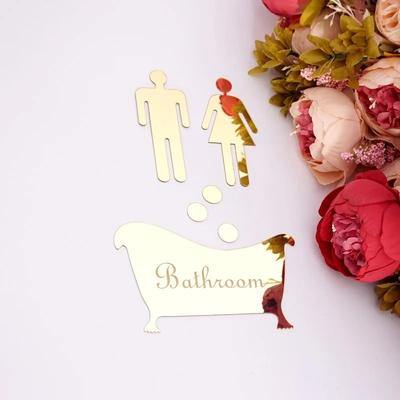 Uplifted Finds Modern Acrylic Mirror Restroom Sign   Public Area Bathroom Wall Signage Set gold Acrylic