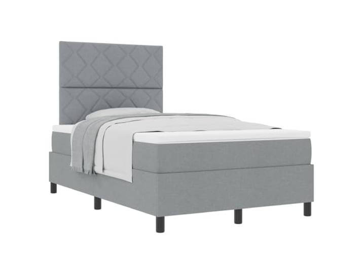 KKgypkn Boxspringbett 120x200 cm mit Matratze Hellgrau Stoff – Stabiles Boxspringbett mit mittelfester Taschenfederkernmatratze, verstellbarem Kopfteil und Lattenrahmen für modernes