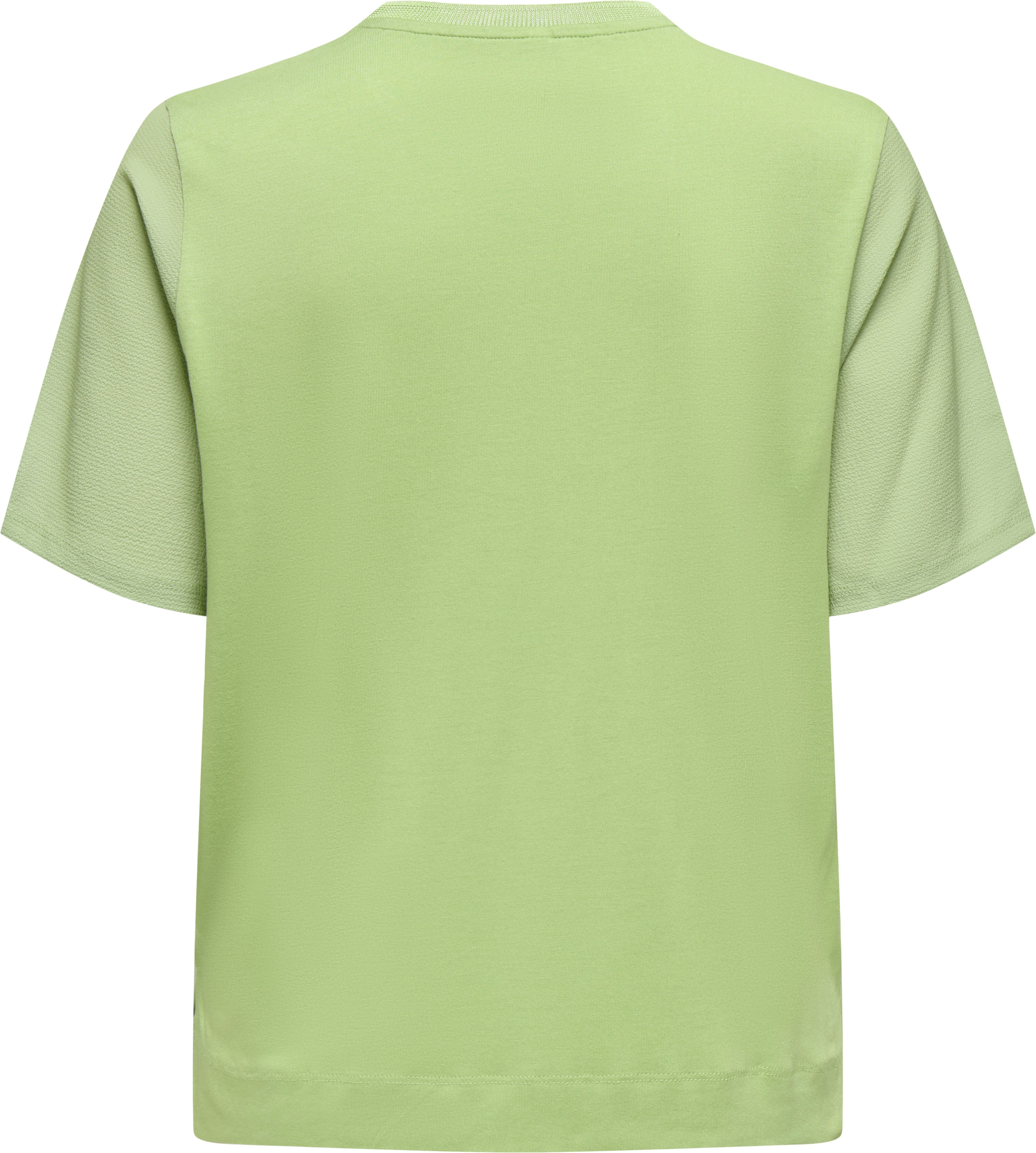 Kurzarmshirt ONLY "ONLNEWFLORA S/S ART O-NECK TOP BOX JRS", Damen, Gr. XS (34), grün (winter pear print:tropical embrace), Jersey, Obermaterial: 100% Polyester, bedruckt, regular fit normal, Rundhals, Shirts Kurzarmshirt winter pear print:tropical embrace