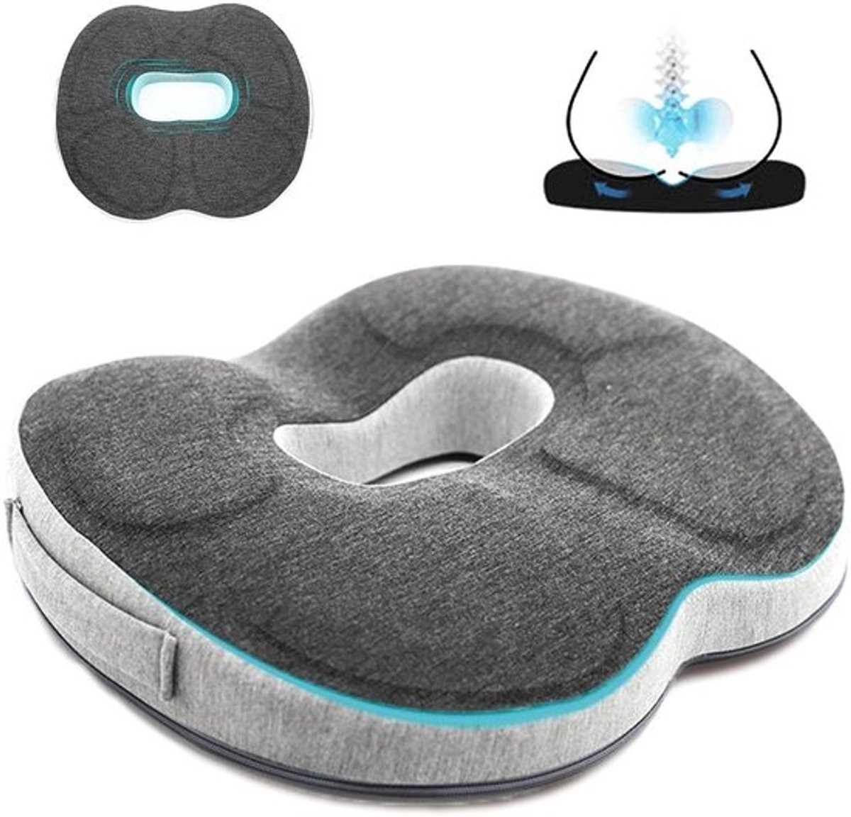 Dailygoods Orthopedisch Donutkussen - Anti-decubitus Stoelkussen voor Verlichting van Aambeien en Rugpijn - Inclusief Machinewasbare Hoes
