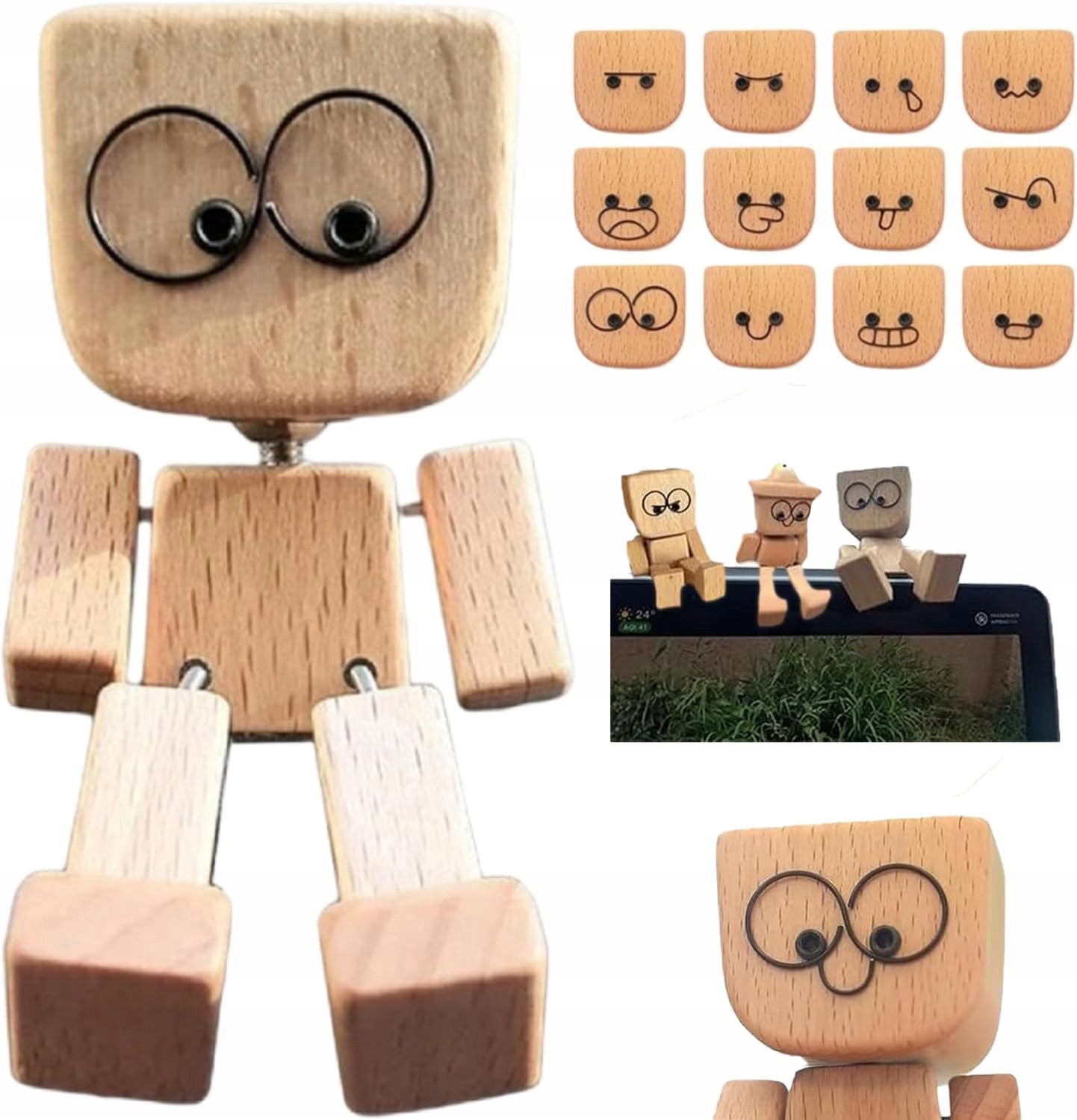 Houten Wandelende Pop met Magnetische Gezichten voor Tafeldecoratie