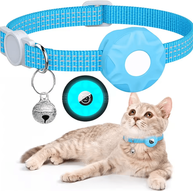 Inspire Curations TrackBell AirTag Cat Collar Reflective Safety Collar With Bell blue no Airtag Locator