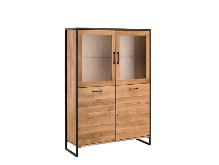 Highboard mit Glas 115x138cm 'Dublin' Wildeiche & Eisen schwarz