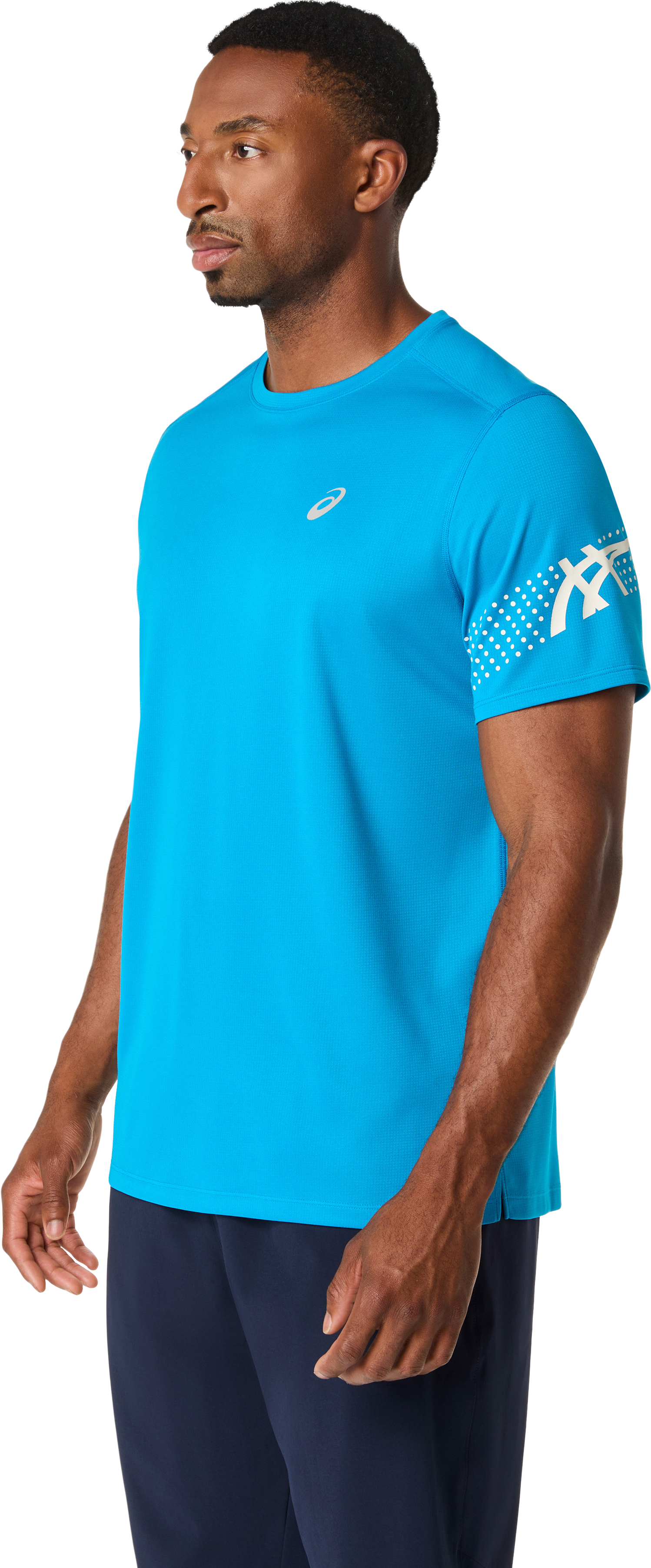 Laufshirt ASICS "ICON SS TOP", Herren, Gr. S, blau (aegean blau, cream), Obermaterial: 100% Polyester, Shirts Laufshirt, Schnelltrocknend, Atmungsaktiv, Reflektierend