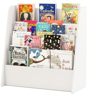 Costway 4-Tier Kids Bookshelf with Deep Compartments for Bedroom-White