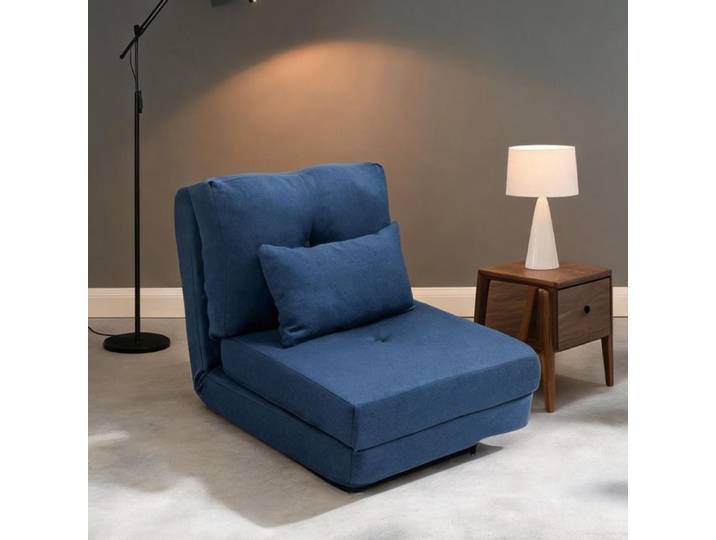 Chauffeuse convertible en lin bleu foncé dossier réglable 5 positions lit d'appoint 180 cm