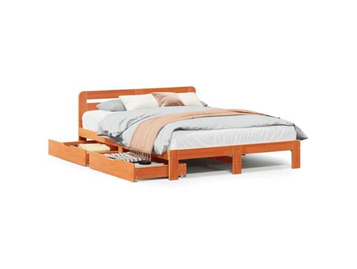 PUGYNBK Bett aus Kiefernholz, 120 x 200 cm, ohne Matratze Basis mit Rollen, Kopfteil, Lattenrost, Aufbewahrung unter dem Bett