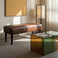 Bank Benea aus Leder und Mangoholz - 90 cm, Braun