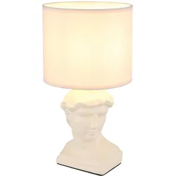 Tischleuchte Statue Keramik Tischlampe Skulptur Cäsar Nachttischleuchte Textilschirm creme, 1x E14 Fassung, DxH 17,5x33 cm
