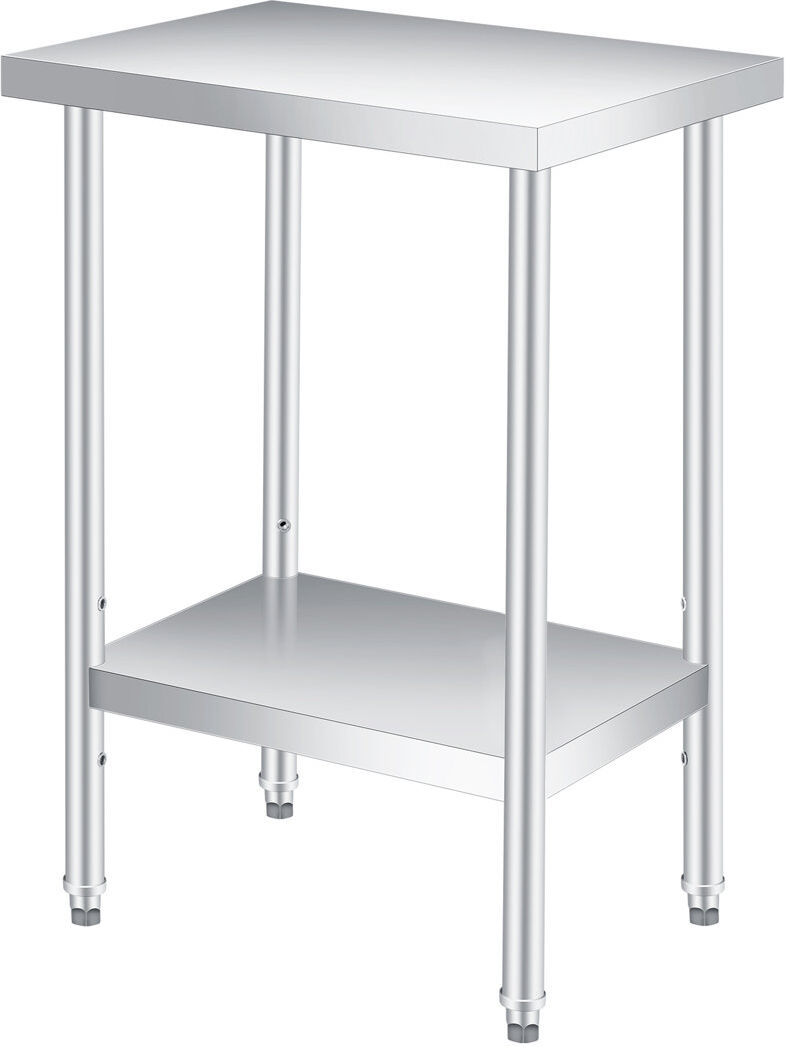 Hobbylane 2-Tier Stainless Steel Patio Side Table with Adjustable Shelf   Heavy Duty Rust-Resistant Outdoor Prep & Utility Table for Garden, Kitchen, Restaurant 88.9cm H X 60.96cm L X 30.48cm D