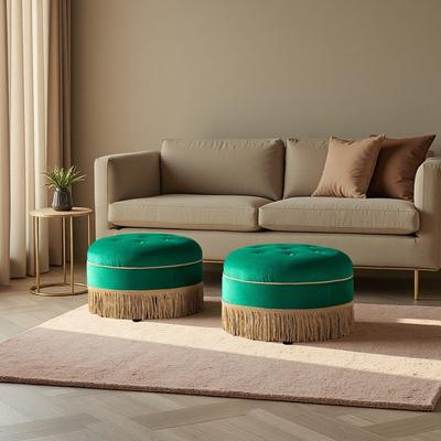 ZWYO HOSIMU "24"" Round Ottoman with Tassel Fringe & Button Tufting"
