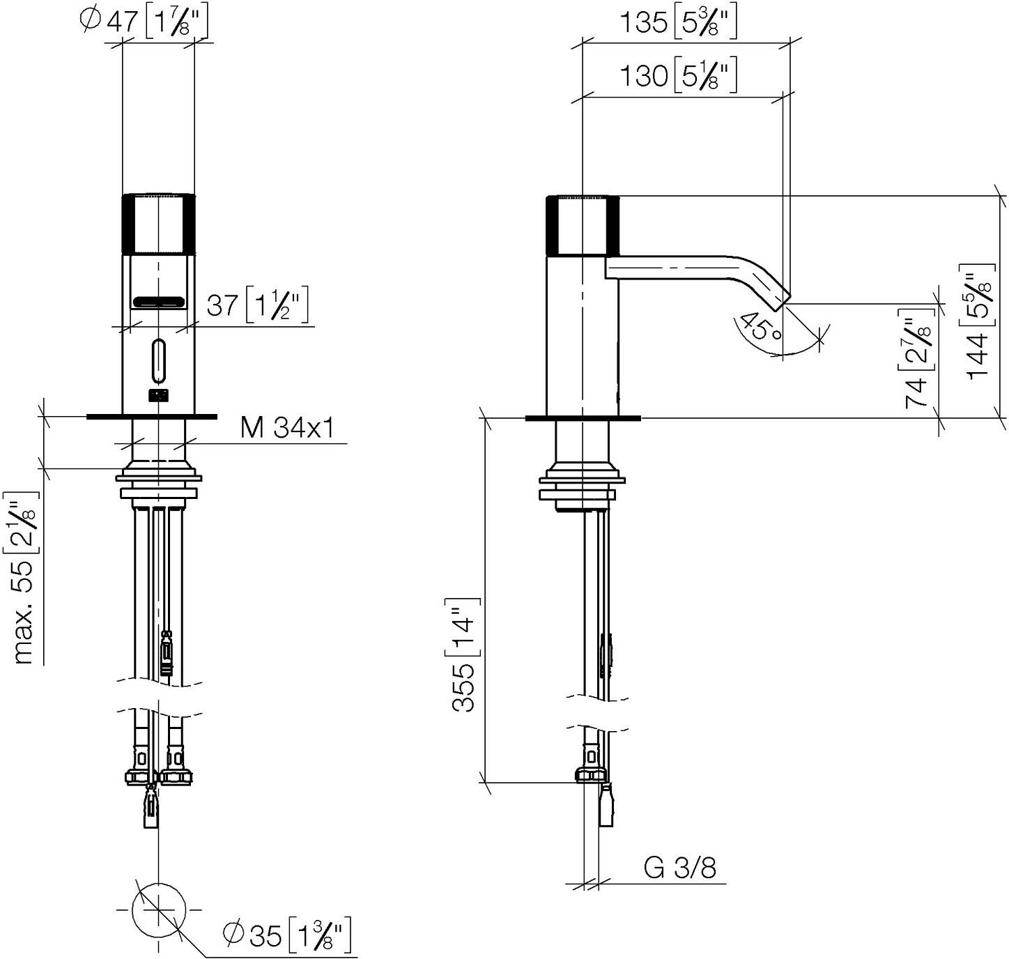 Dornbracht IMO Waschtischarmatur mit Infrarot-Sensorik, Batteriebetrieb, Badarmaturen, 44515670-08, platin
