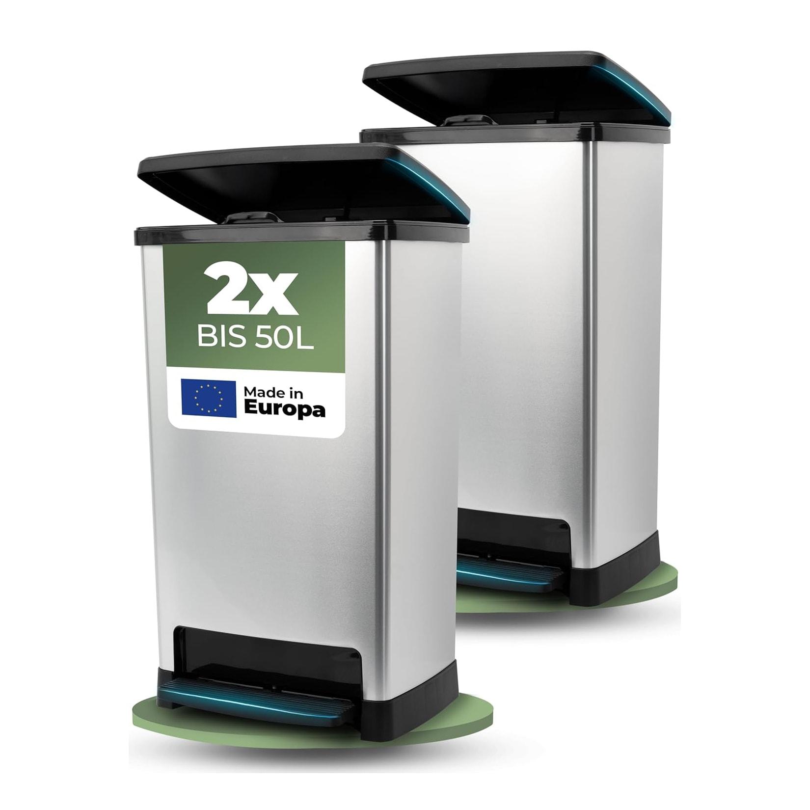 Novaliv 2x Großer Mülleimer mit Deckel - 50L Tretmülleimer mit Soft-Close-System - Stabiler Abfalleimer mit Deckel & Fußpedal - Geruchsdichter Mülleimer Küche u.v.m - Treteimer Müllbehälter