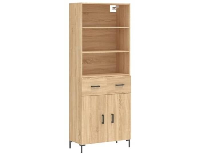 Fisinber Highboard Sonoma-Eiche 69,5x34x180 cm Holzwerkstoff 2-teilig Zweitüriger Aufbewahrungsschrank im Sonoma-Eiche-Look mit Metallfüßen für Wohnzimmer und Flur. Reichlich Stauraum.