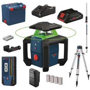 Bosch Rotationslaser 0615A500DG, PRO GRL18V-3-31G, Set, grüner 360 Grad Laser, Arbeitsbereich bis Ø 300m