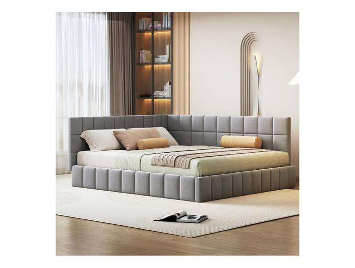 OKWISH Schlafsofa Polsterbett Doppelbett, aus hautfreundlichem Samtstoff, mit Lattenrost, Inklusive Matratze