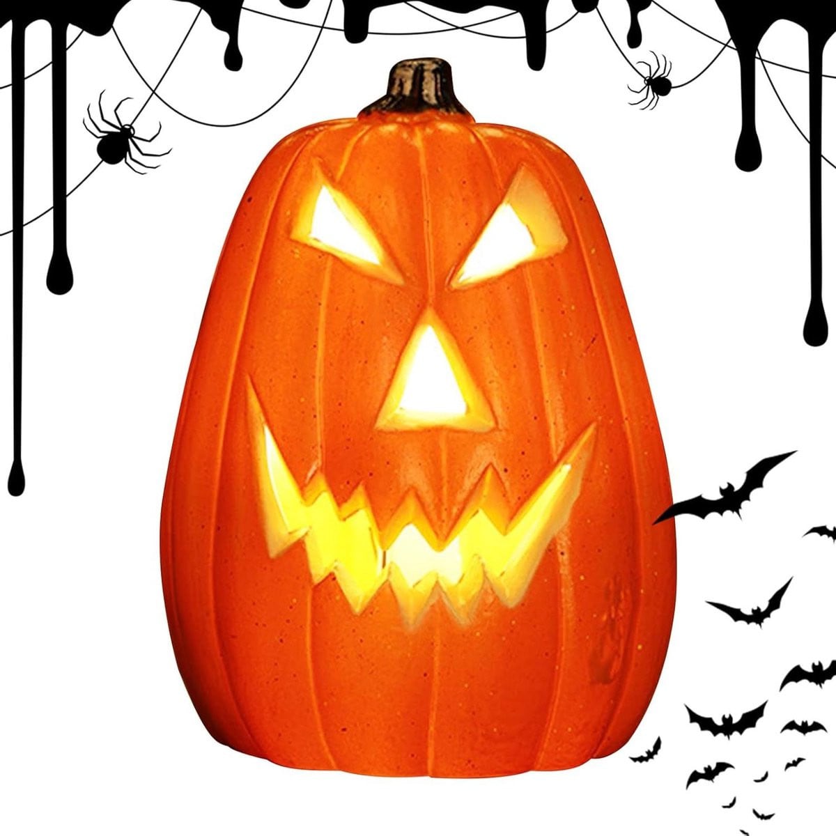 Merkloze Pompoen Lantaarn voor Halloween Decoratie met Gele LED Verlichting, 17 x 13 cm