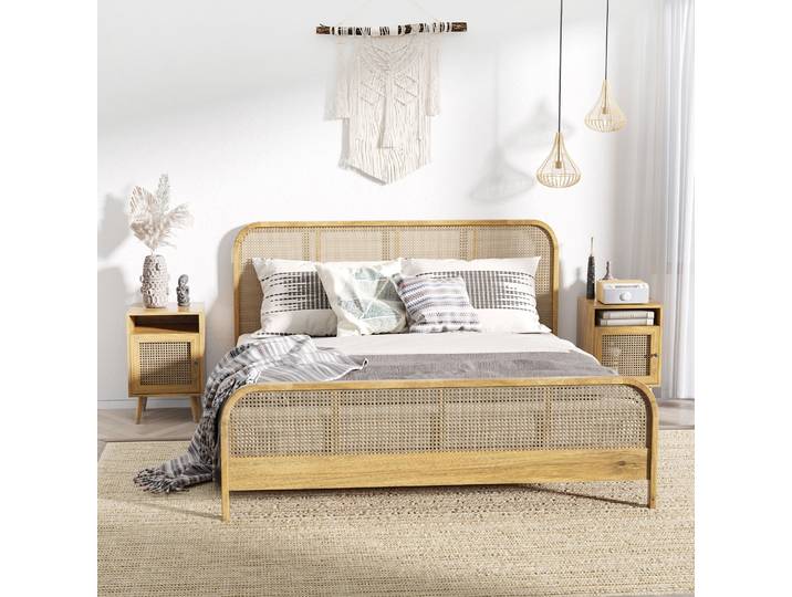 HOMCOM Table de Nuit Vintage 39x35x60cm Bois et Cannage