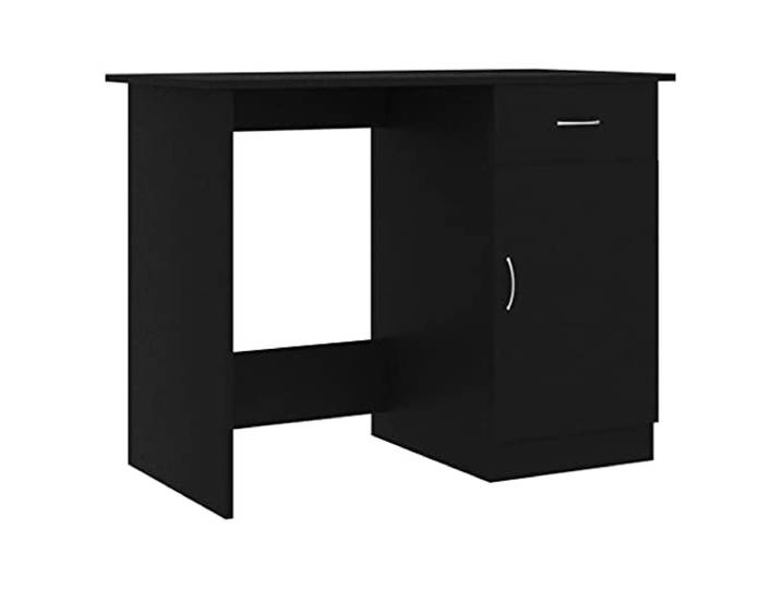 POUFGDR Schreibtisch, Schwarz, Holz, 100 x 50 x 76 cm Mit Schublade und Tür, integrierter Aufbewahrung, für schmales Büro, Schlafsaal, Haus, Konsolentisch