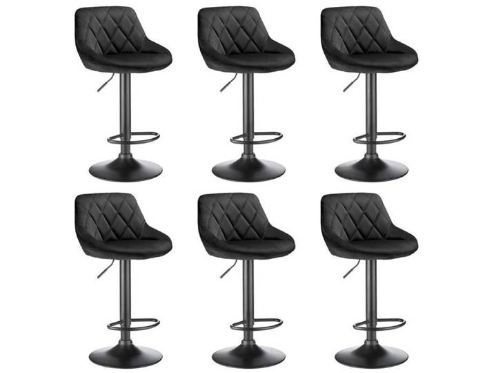 Tabouret multifonctionnel GRUS - Lot de 6 - Noir - Velours métal - Hauteur réglable - Design contemporain