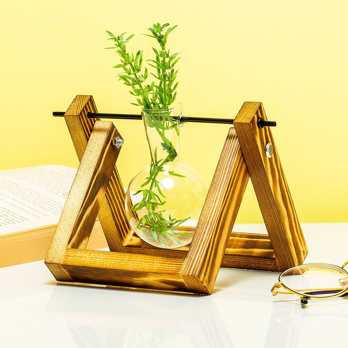 Winkee Houten Stekjesvaas met 1 glas