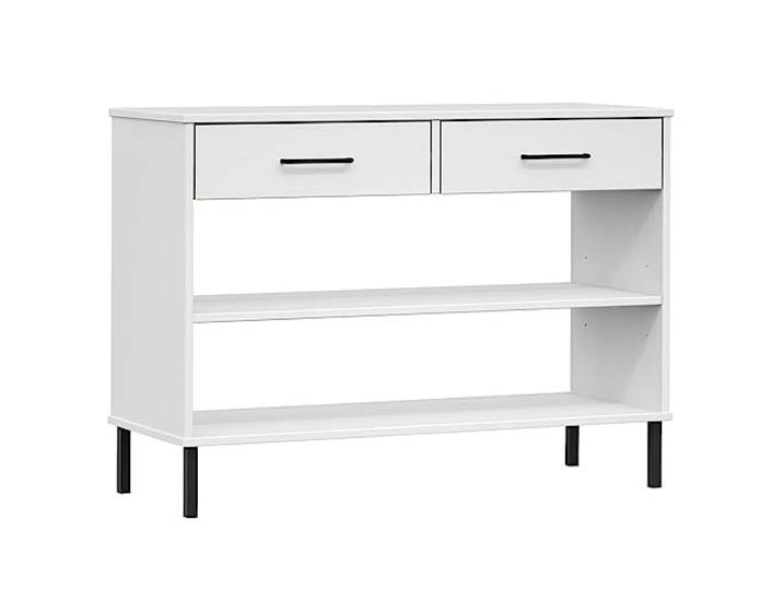 Oslo Konsole Kiefer Massivholz, Weiß, Metallfüße, 2 Schubkästen Robuste Arbeitsplatte, 2 Schubladen und 2 Ablagen, stabile Metallfüße, Wandmontage, rustikales Design