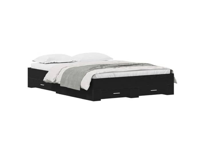 vidaXL Bettrahmen Schwarz Eichen-Optik 160 x 200 cm Holzwerkstoff Moderne Optik mit schwarzer Eichenoberfläche, Vier Schubladen unter dem Bett, Robuster Rahmen aus massivem Eichenholz