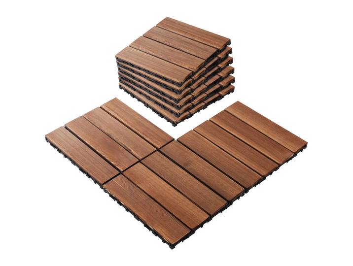 Plancher en bois carbonisé pour l'extérieur, plancher en bois anti-corrosion, pour balcon, cour domestique, étanche et résistant à l'eau, 30 pièces