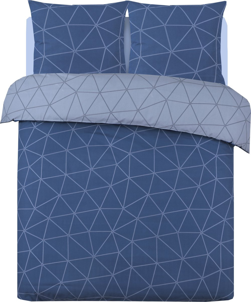 VISION home Hugo Tweezijdig omkeerbaar Dekbedovertrekset - 100% katoen - Kingsize - Blauw - Dekbedovertrek 260 x 240 cm met 2 slopen