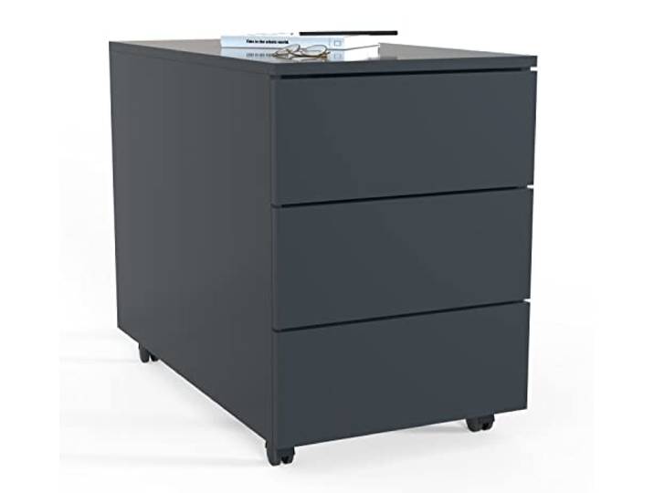 VCM Rollcontainer Anthrazit 39x70x55 cm 3 Schubladen Serie Dalosa Kompakt Stauraum für Büromaterial - Arbeitszimmer - Für Selbstständige - Holzwerkstoff, leichtläufige Rollen