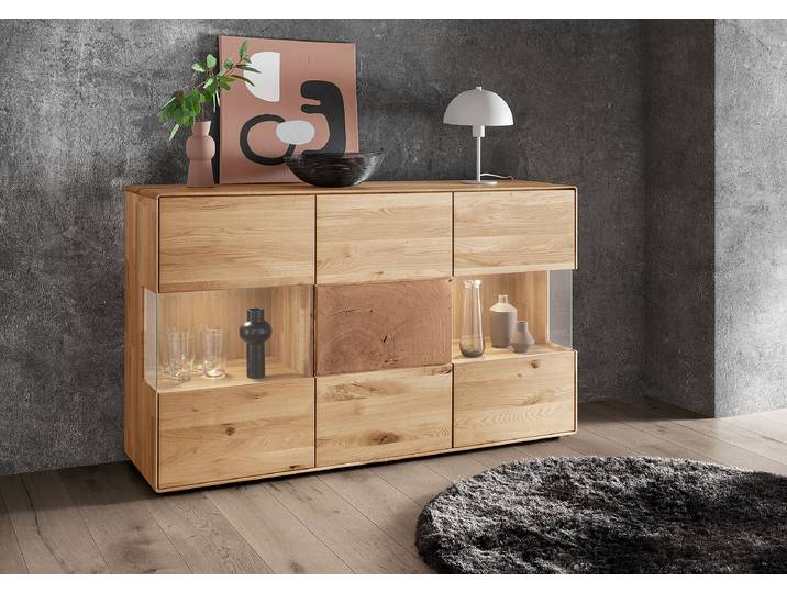 Enfilade massive portes en verre Mieva 150 x 89 x 40cm Marron