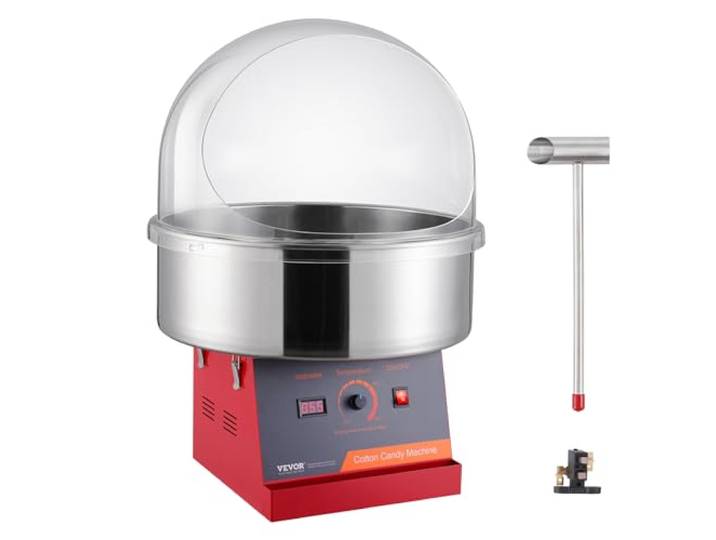 VEVOR Elektrische Zuckerwattemaschine, 1 kW Zuckerwattegeräte, Kommerzielle Zuckerwattemaschine mit Abdeckung, Edelstahlschüssel & Zuckerlöffel, für Kindergeburtstage zu Hause, Familienfeiern (Rot)
