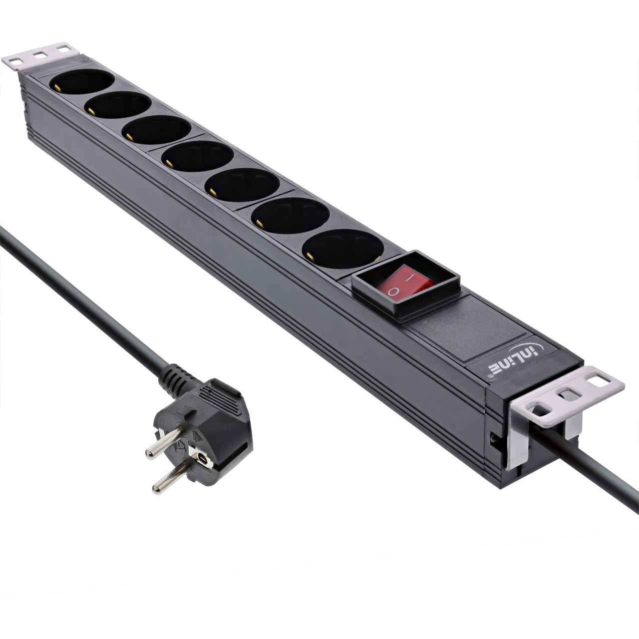 2.00m InLine 19" Steckdosenleiste, 7-fach Schutzkontakt, mit Schalter, schwarz