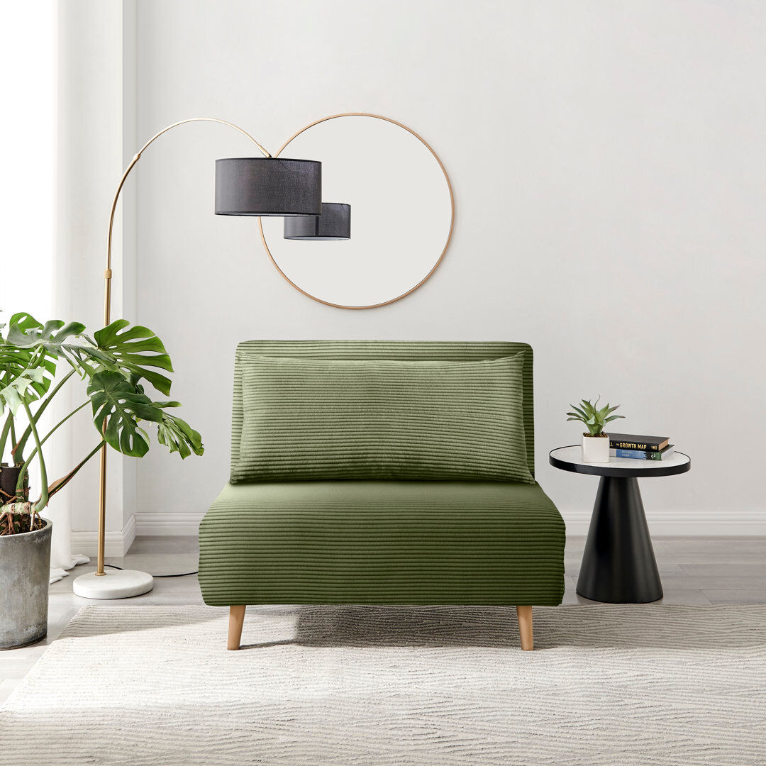Canora Grey Berlyn Futon Sofa Bed - Luxury Simple Modern Folding Design Green Corduroy Single