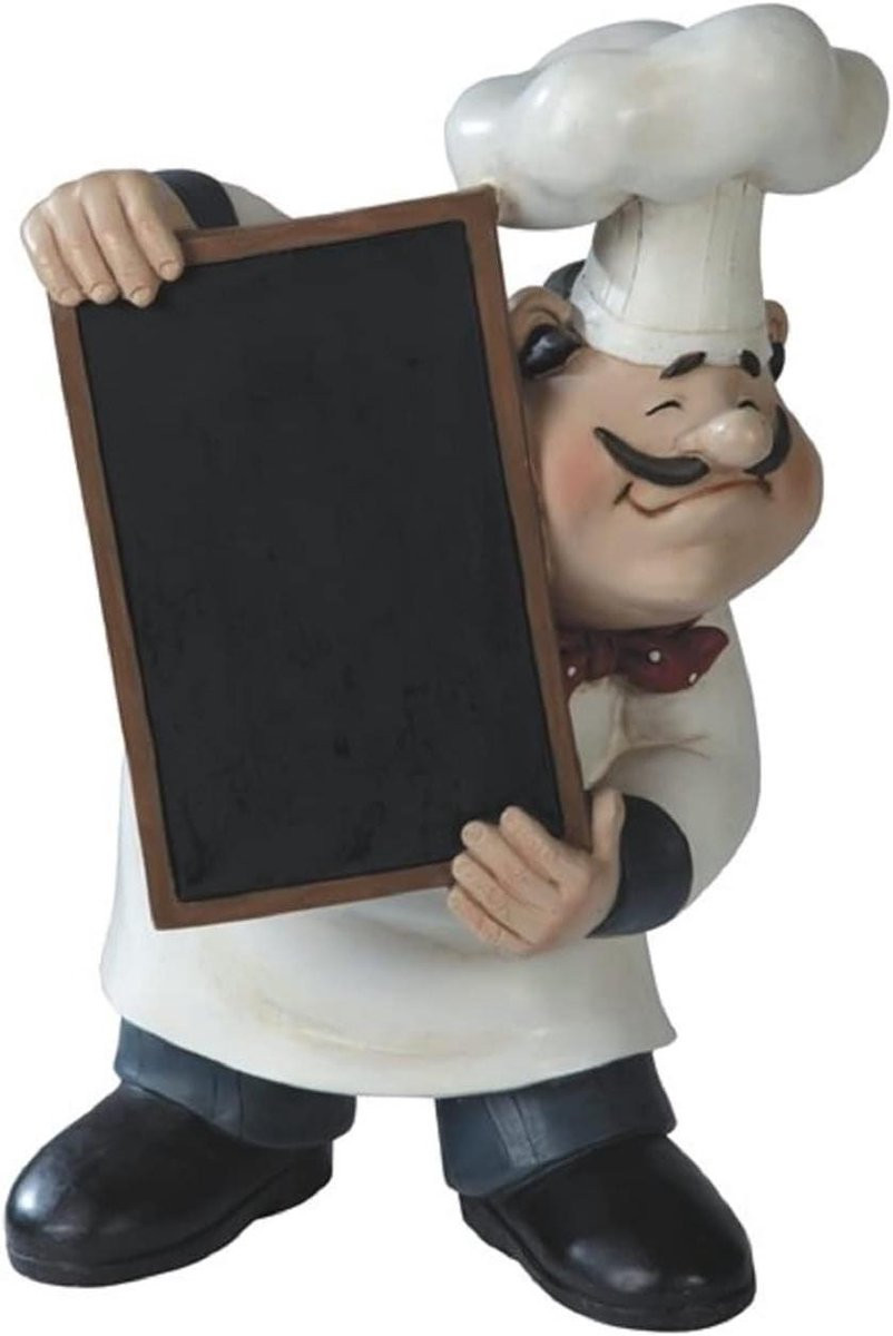 Decoratief Chef Beeldje met Krijtbord voor Keuken Decoratie, Meerkleurig, Hoogte: 28 cm