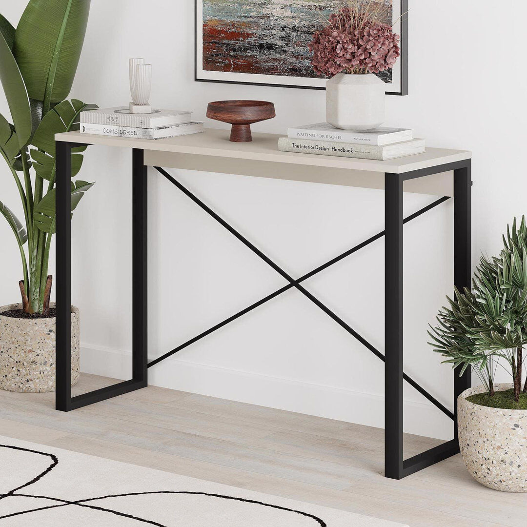 Borough Wharf Modern Archie Console Table 110cm with Black Metal Legs - Sandstone or Dark Oak Beige