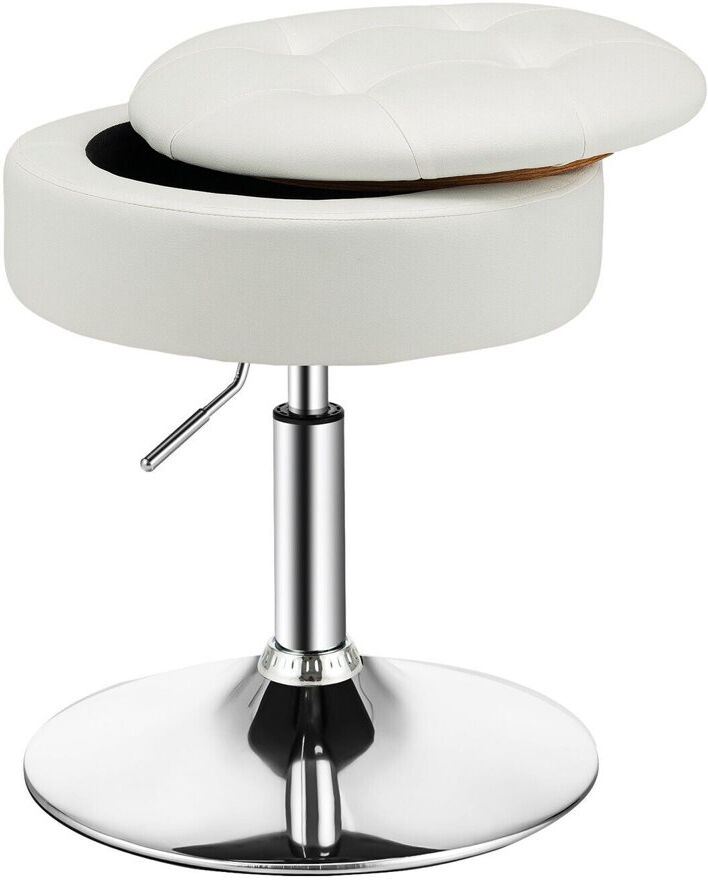 Metro Delephine 41cm Wide Round Solid Colour Footstool Ottoman with Storage White 50cm H X 41cm W X 41cm D