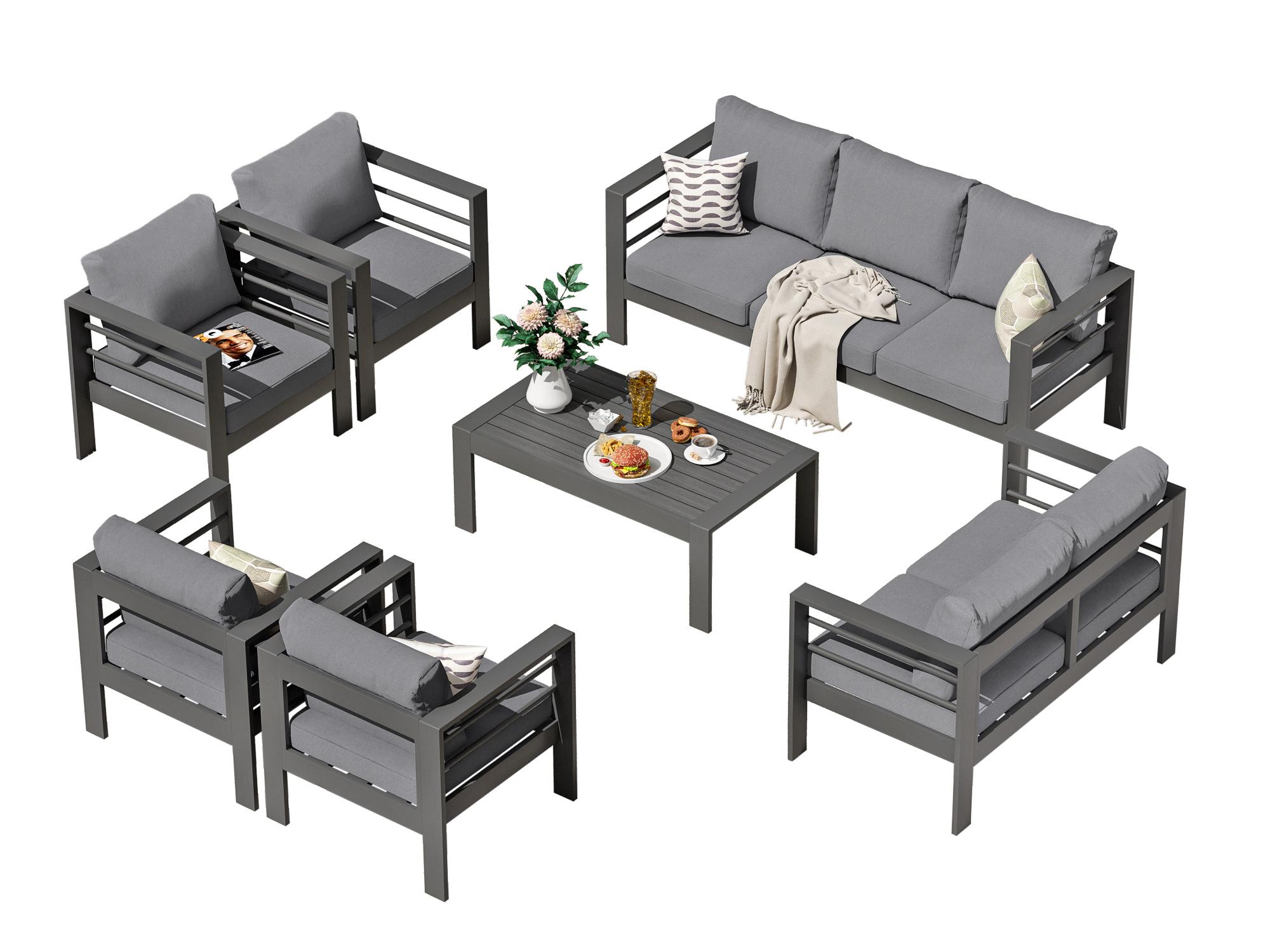 MEXO Gartenlounge-Set XXL Terrassenmöbel Set 8-10 Personen Aluminium outdoor wetterfest12cm Deluxe Relax-Sitzkissen, Belastbarkeit pro Sitzplatz 140kg