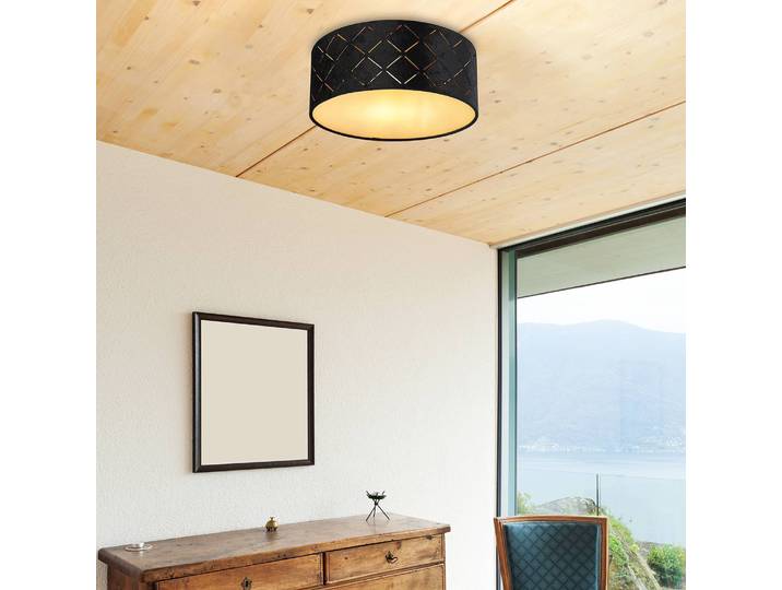 home24 Plafondlamp Sunna I Ø 26cm zwart velours LED E27
