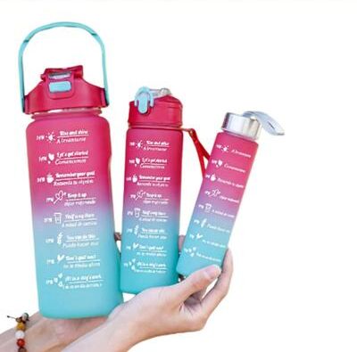 Uplift Essentials 3 Piece Nesting Motivational Water Bottle Set red And Blue