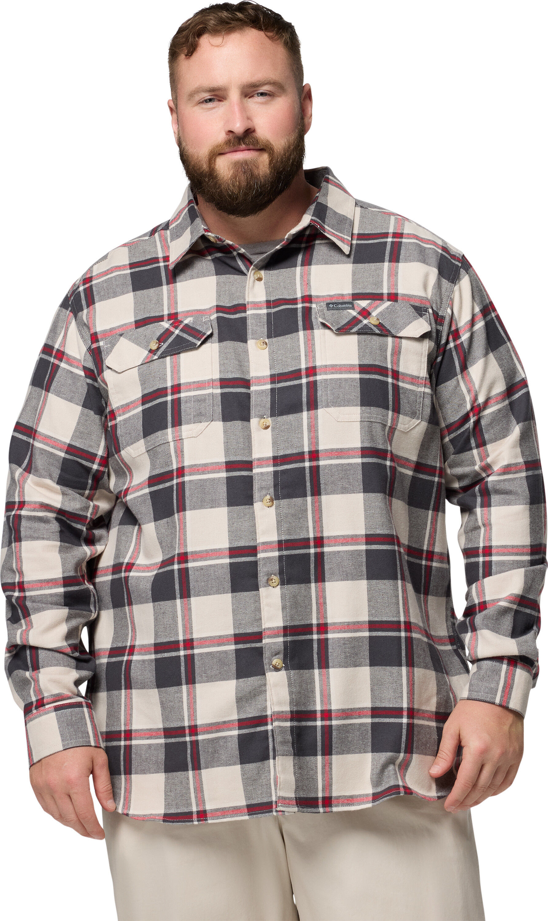 Columbia Men's Flare Gun Stretch Flannel Dark Stone Trails Edge Plaid M