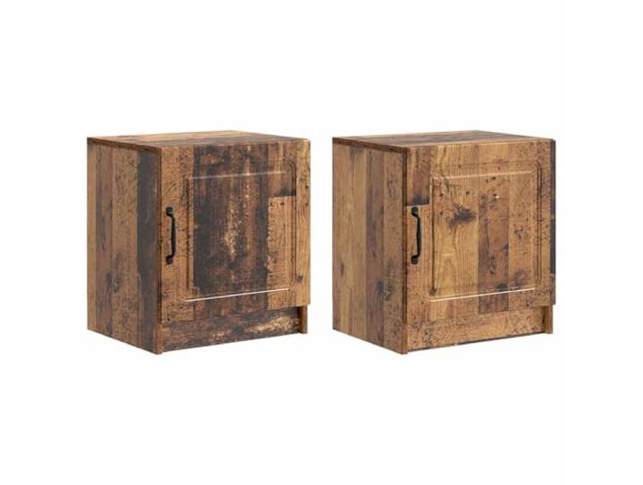 KUPTYERFG Nachttisch 2er Set Altholz Optik 43x34,5x47 cm Holzwerkstoff Kompakter Beistelltisch fürs Schlafzimmer mit Pendeltür und schwarzem Griff für geordneten Stauraum in engen Räumen.