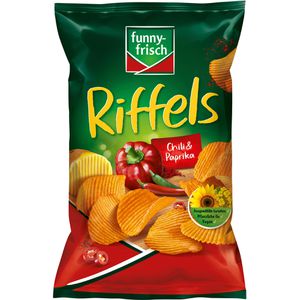 funny-frisch Chips Riffels Chili & Paprika, Kartoffelchips, 150g